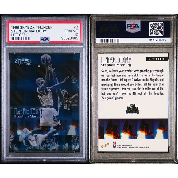 1998 Skybox Thunder Lift Off #7LO Stephon Marbury PSA 10 Minnesota Timberwolves - Picture 3 of 7
